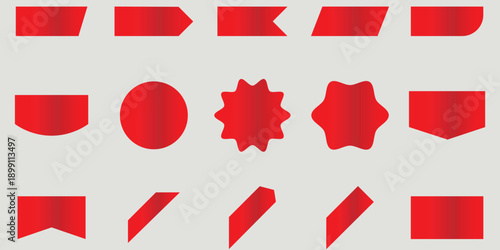 Collection of vibrant red abstract ribbon banners and award shapes