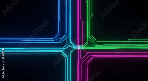 Neon Light Crossroads Intersection Futuristic Design Element.