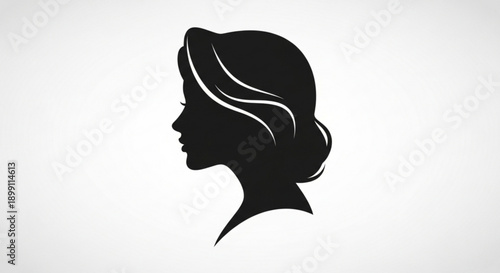 Elegant female silhouette profile illustration with simple hair style on white background
