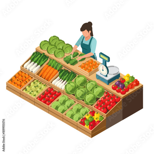 Woman Selling Fresh Fruits and Vegetables.