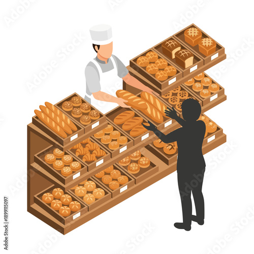 Bakery Display with Assorted Breads and Pastries.
