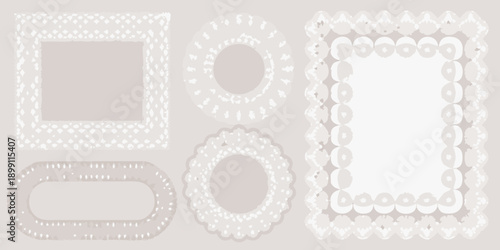 Collection of decorative white lace like frames in various shapes