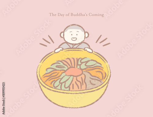 Little monk eating giant bibimbap