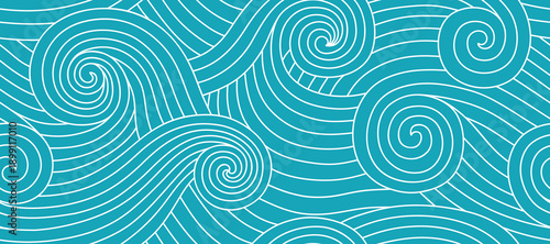 Hand-drawn abstract curly waves seamless pattern.