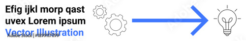 Innovation, creativity, idea development, process flow, teamwork, problem-solving. Gears connected to an arrow pointing to a light bulb. Innovation and creativity concept
