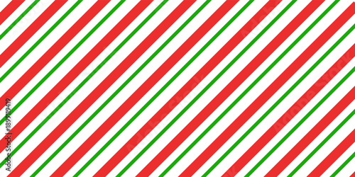 Christmas candy cane striped seamless pattern. Christmas candycane background with red and green stripes. Peppermint caramel diagonal print. Xmas traditional wrapping texture. Vector illustration.
