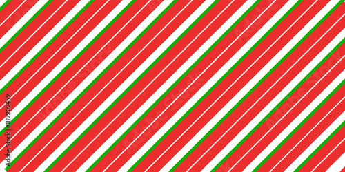 Christmas candy cane striped seamless pattern. Christmas candycane background with red and green stripes. Peppermint caramel diagonal print. Xmas traditional wrapping texture. Vector illustration.