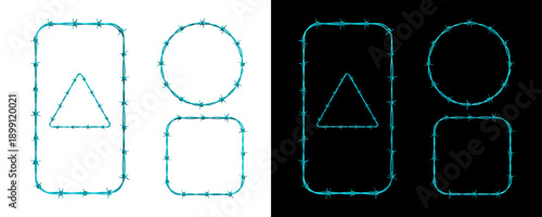 Canvas-taulu Cyan barbed wire frames set isolated on transparent background with geometric sh