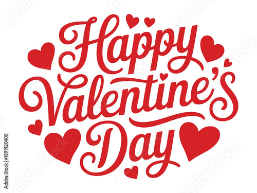 Happy Valentines Day red hearts typography text design element isolated on transparent background