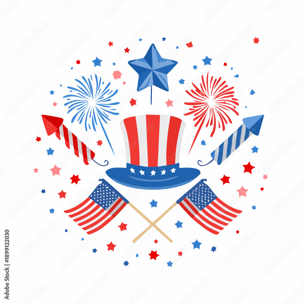 Obraz premium Patriotic festive illustration celebrating independence day of the United States