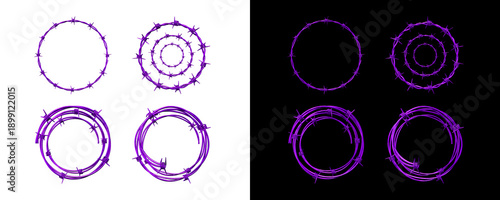 Fotografía Set of purple barbed wire frames with spikes isolated on a transparent backgroun