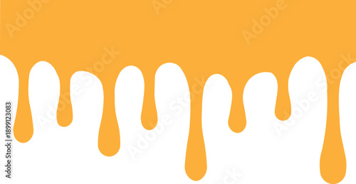 A border of thick, viscous orange liquid drips down from the top edge against a clean white background.