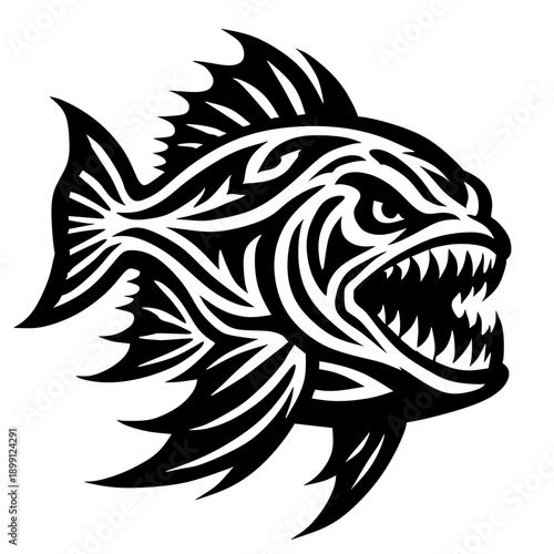 Tribal Piranha Fish Vector Illustration. Perfect for tattoos, logos, or t-shirt designs.