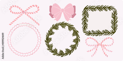 Festive holiday decorations including candy canes bows and evergreen branches