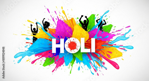 Vibrant holi festival celebration with colorful paint splatters