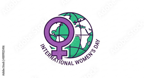 International women's day symbol with female gender icon and globe