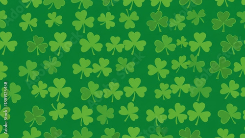 Vibrant green shamrock pattern with lush four leaf clovers on dark emerald background st patrick's day symbol