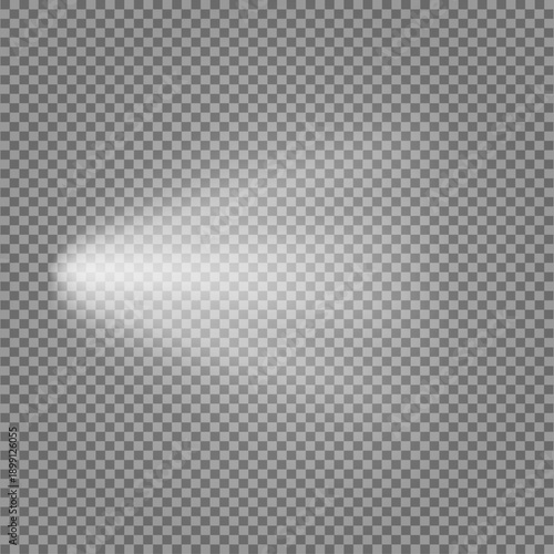Vector Spotlight Beam, White Beam Spot Light Effect on Transparent Background, Horizontal Ray of Light, search light