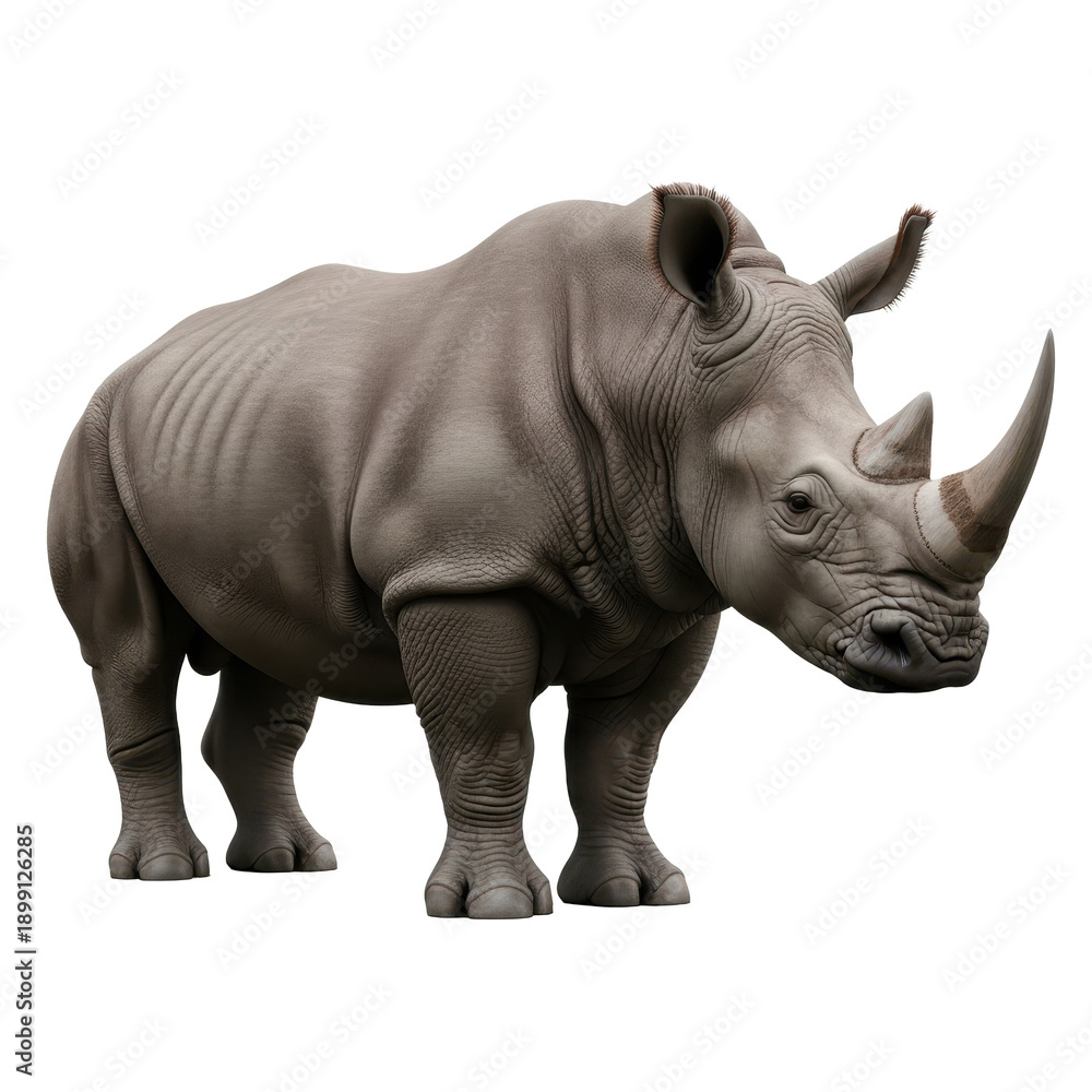 Obraz premium A large gray rhinoceros standing isolated on transparent background