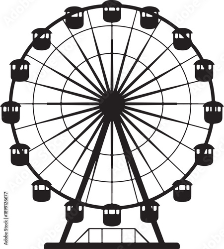 ferris wheel silhouette circular frame radial spokes enclosed cabins