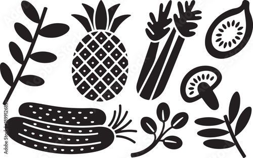 fruit pineapple cucumber mushroom kiwi celery plant illustration pack