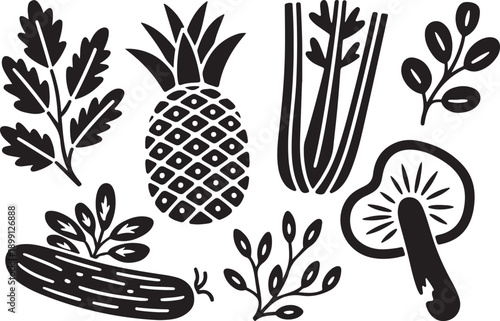 fruit pineapple cucumber mushroom kiwi celery leaf branch icons