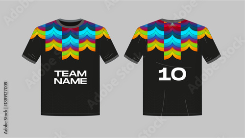 Black Sports Jersey with Colorful Shoulder Design