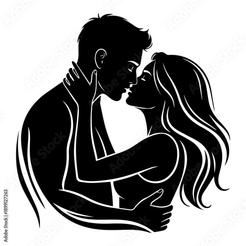 Couple Embracing Tenderly, Illustrating Love and Affection in a Simple yet Powerful Illustration