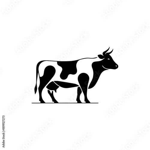 Cow and Calf Silhouette Illustration on White Background from Side View