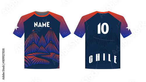Chile National Team Soccer Jersey with Abstract Mountain Design