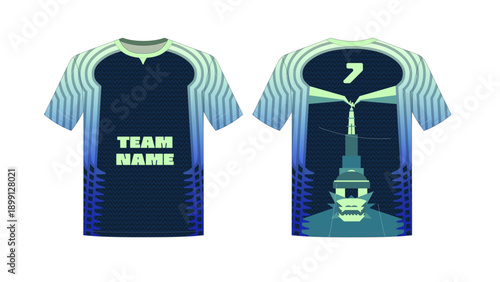 Esports Gaming Jersey Template with Futuristic Tower Design