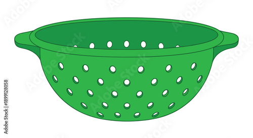 Vibrant Green Plastic Colander with Multiple Drainage Holes and Side Handles for Rinsing Fruits and Vegetables Isolated on a Clean White Background