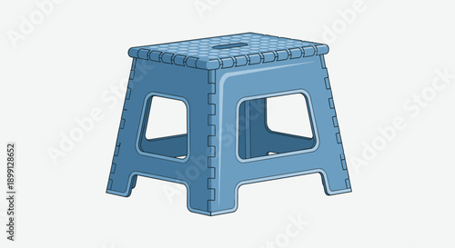 Single Blue Plastic Folding Step Stool with Textured Surface and Handle Cutout for Extra Height and Reach Isolated on a Neutral Grey Background
