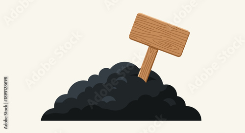 Pile of Dark Fertile Soil with a Blank Wooden Sign Post Isolated on a Plain Off-White Background for Gardening Real Estate or Construction Concepts