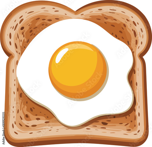Vector illustration of fried egg on toast, breakfast icon, for menu or recipe, Isolated on transparent background, png