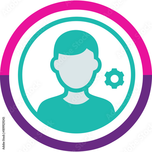 A person icon with a gear symbol in a circular frame indicating settings or configuration