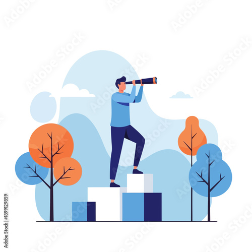 Businessman looking through binoculars