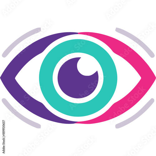 A vibrant graphic illustration of an eye with colorful iris and eyelid, symbolizing vision and perception