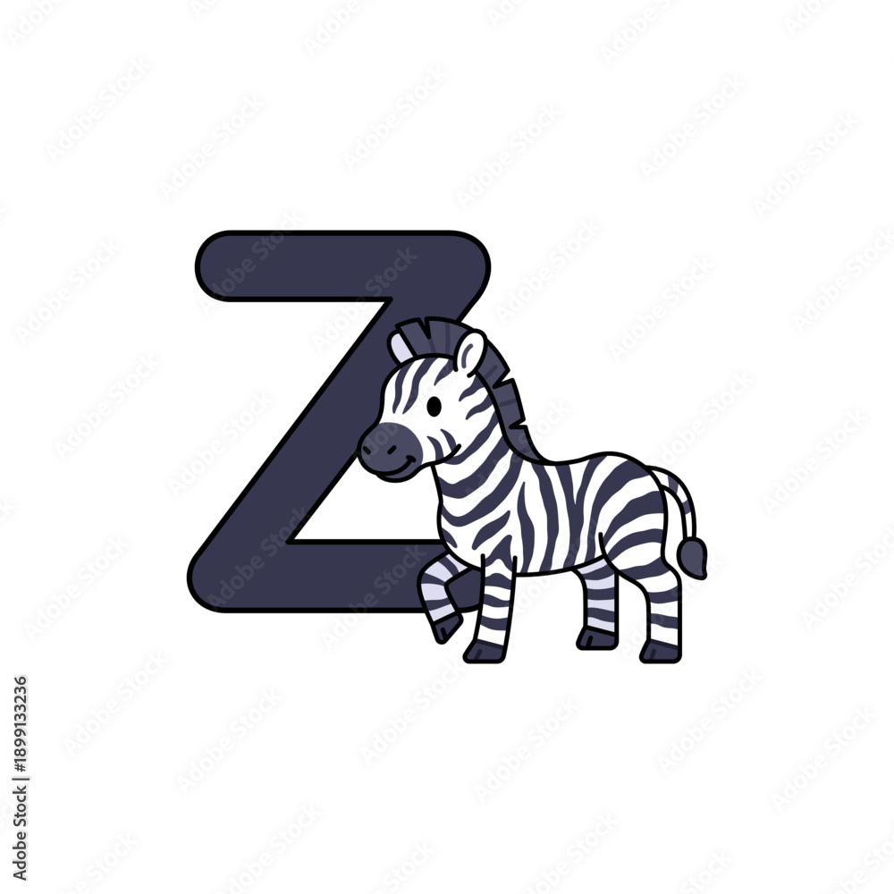 Naklejka premium Vector Animal Alphabet Cartoon Zebra Illustration
