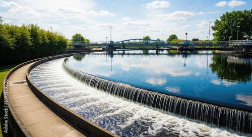 Wallpaper Mural Water recycling concept with flowing river and bridge in background for sustainable environment Torontodigital.ca