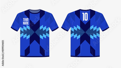 Blue Soccer Jersey Mockup with Modern Geometric Design