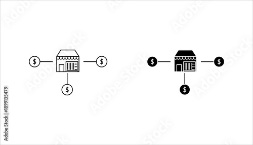 Line icon of a presentation board with globe symbol representing global business, international communication, online meetings, and corporate presentations. Perfect for business, technology, and remot