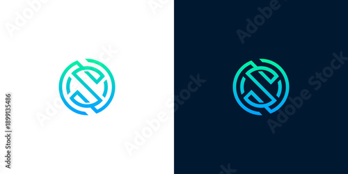 Modern S letter logo design featuring an abstract circular frame and vibrant blue-green gradient, perfect for innovative tech startups or contemporary corporate branding