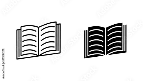 Minimal line icon set. of an open book representing education, knowledge, learning, reading, and information. Suitable for academic, library, study, online course, and educational content design.