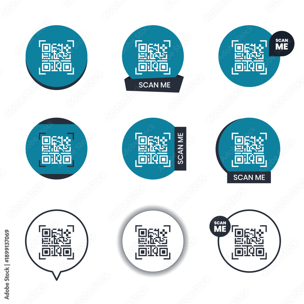 Obraz premium QR code scan for smartphone. Qr code frame set. Template scan me Qr code for smartphone. QR code for mobile app, payment and phone. Scan me phone tag. 