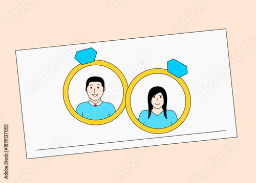 Couple is shown in an invitation card