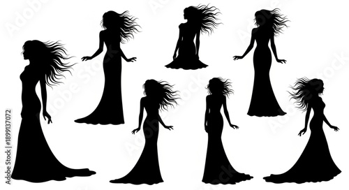 Elegant Woman Silhouette Collection Diverse Poses.