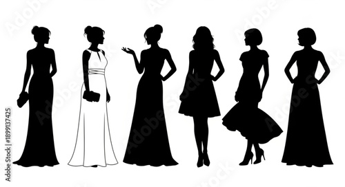 Fashionable Women Silhouettes Evening Gowns.