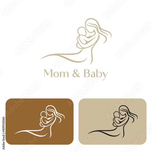 Elegant Mom Embracing Child Vector Illustration for Maternity Branding