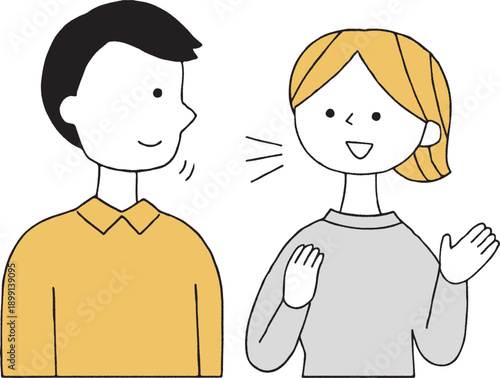 会話をする夫婦単色